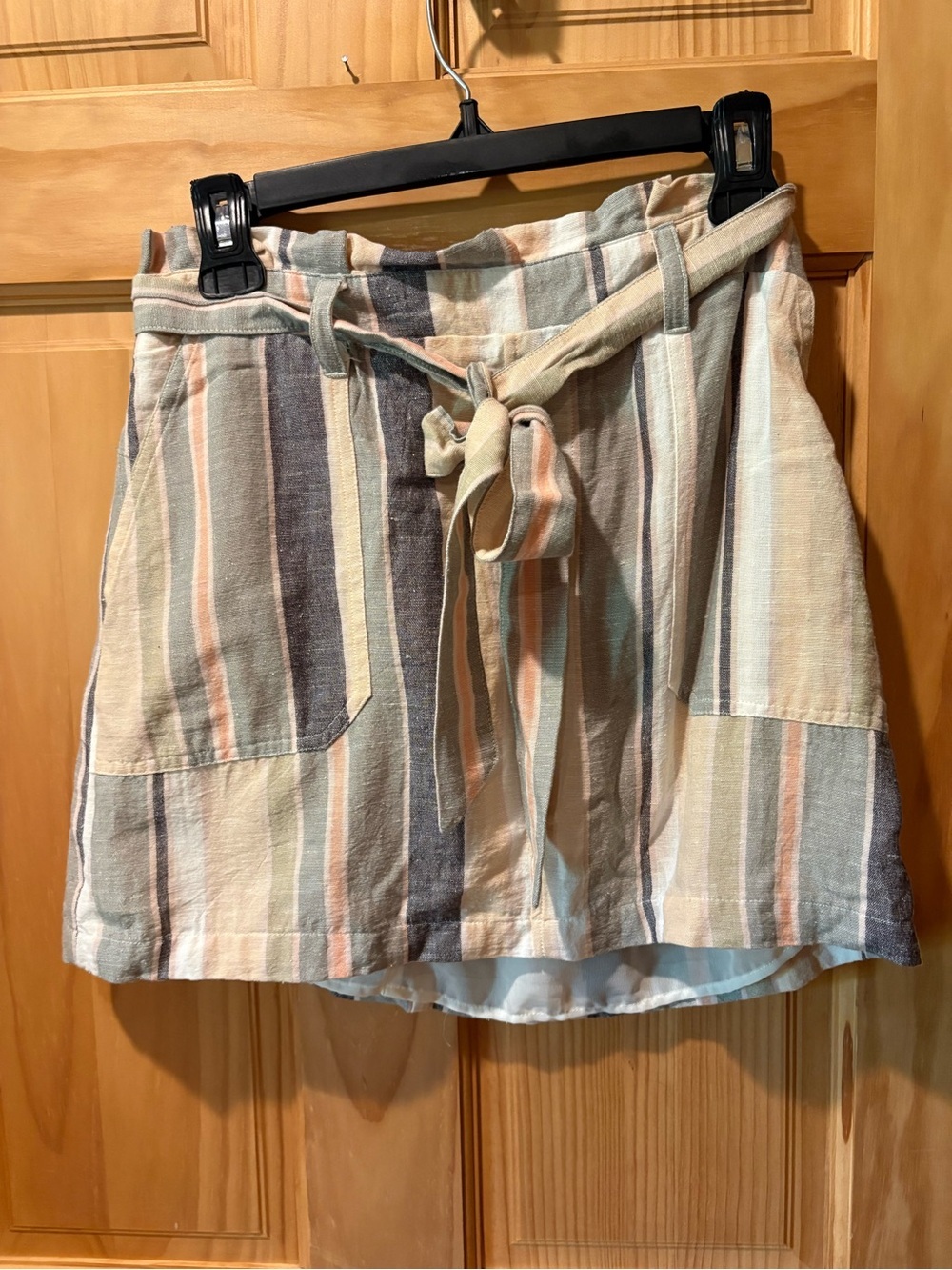 American Eagle Outfitters Striped Tie-Waist Mini Skirt Linen Blend